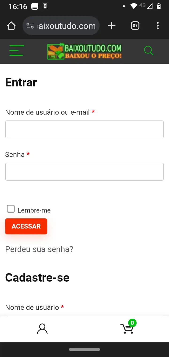 Realizar login no site baixoutudo para aproveitar recompensas